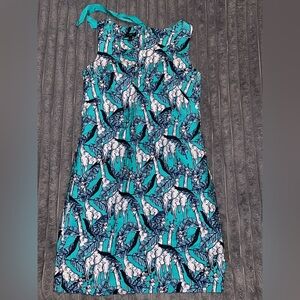 Talbots Teal and Navy with Leaf & Giraffe Dress